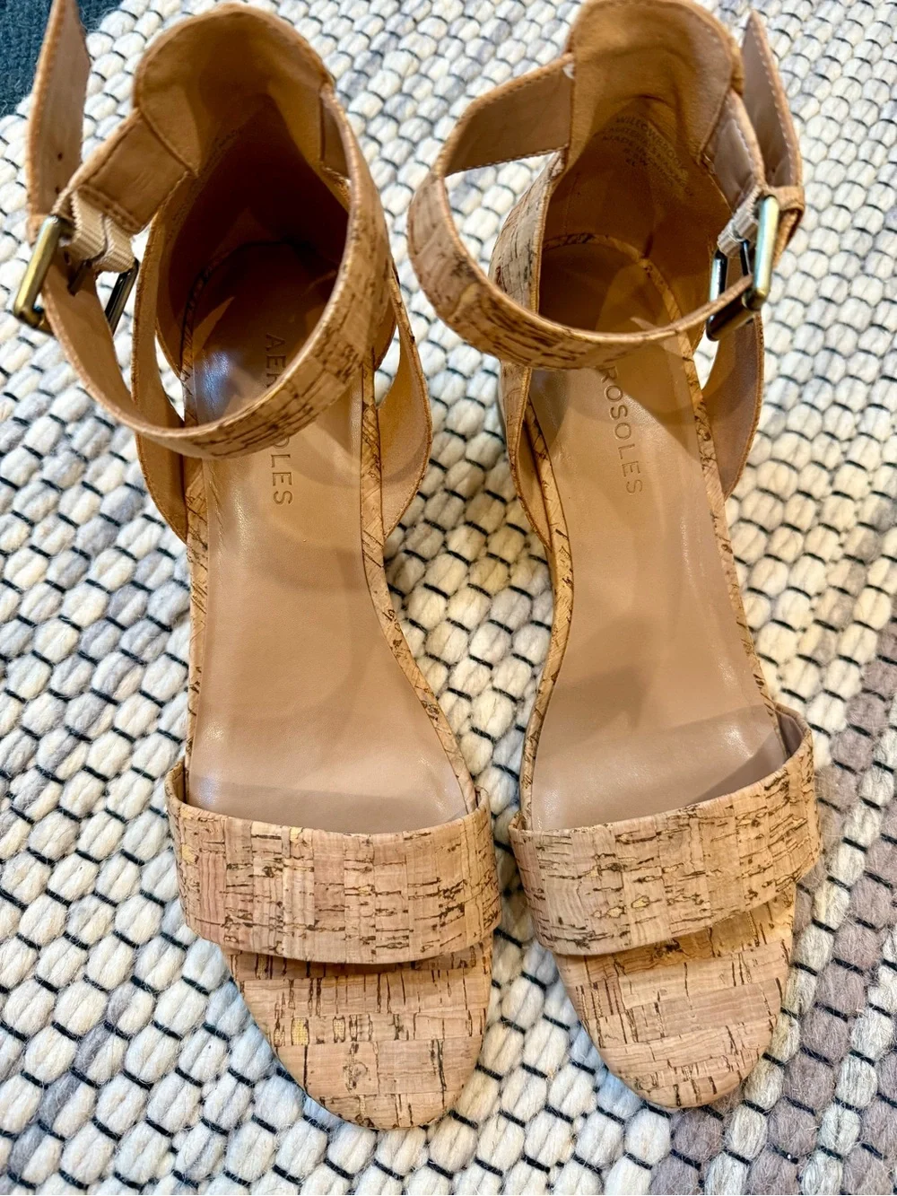 AEROSOLES Cork Ankle-Strap Sandals in Tan